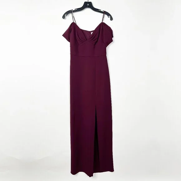 NWT SACHIN + BABI Brittany Gown in Deep Wine Off-Shoulder Crepe Maroon Merlot 18 - Picture 3 of 9